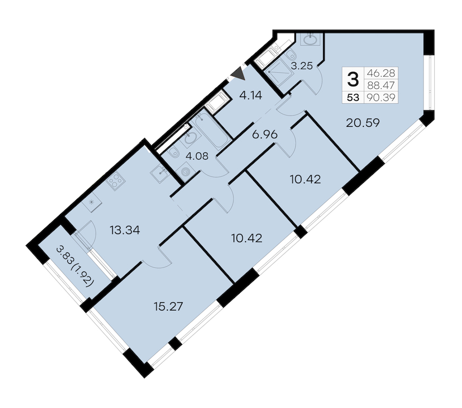 4-комнатная квартира 90.39 м², 16/19 эт., ЖК «GloraX Aura Vasileostrovsky»